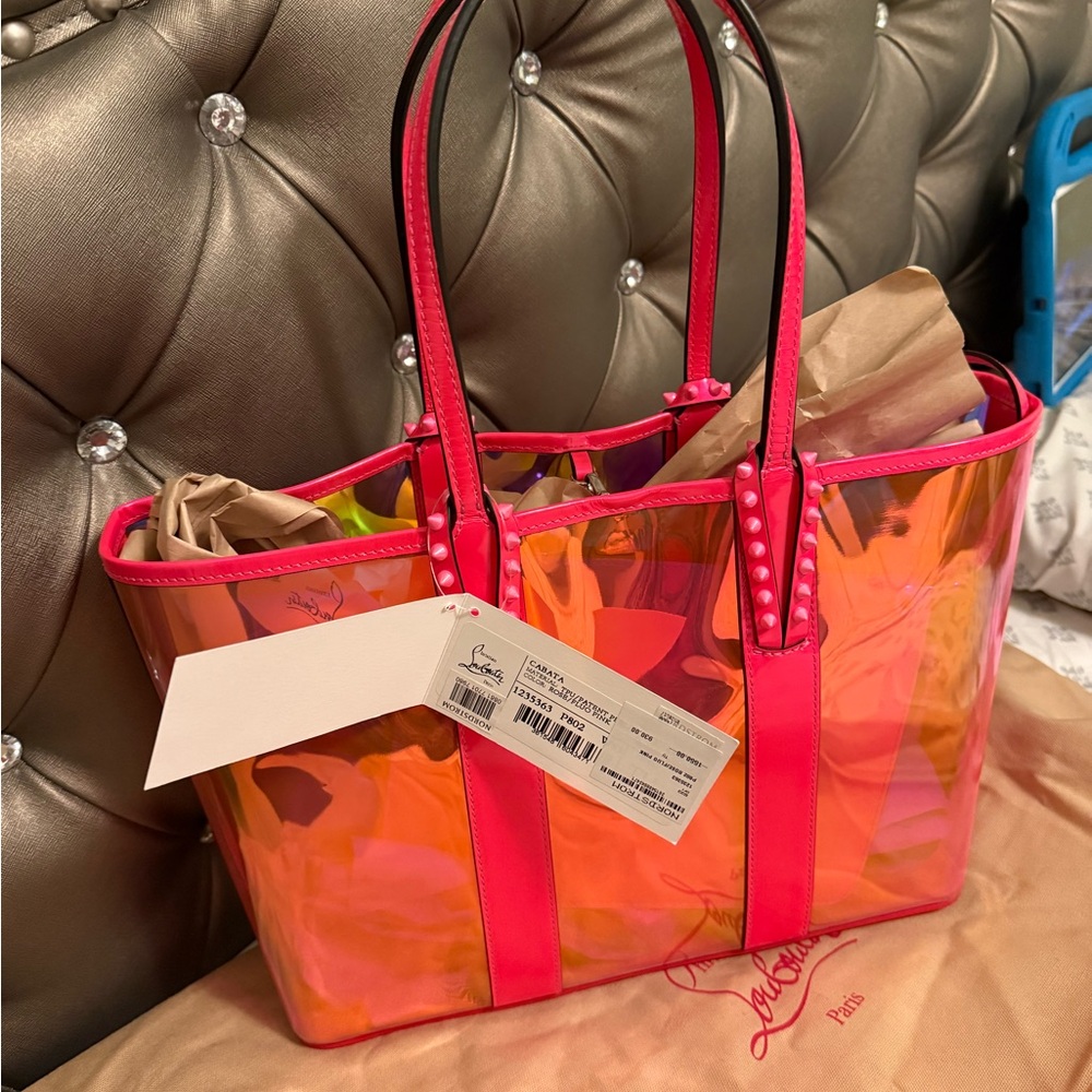 NWT Christian Louboutin PVC Spikes East West Cabata Tote Retails 1,500 - Picture 10 of 17
